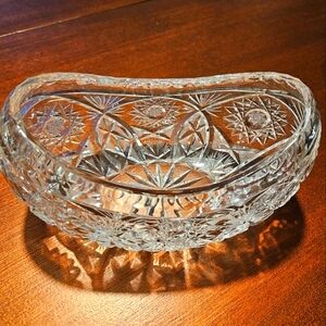 Crystal Hobstar Canoe Shaped Large Vintage Candy Dish Bowl